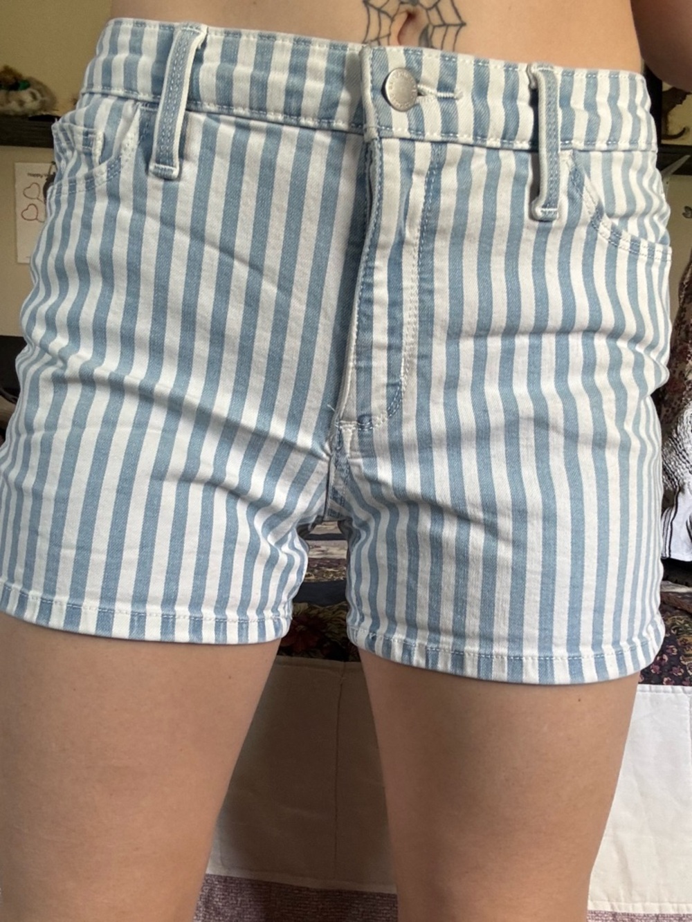 Striped High-Rise Women’s Shorts - Light Blue & White
